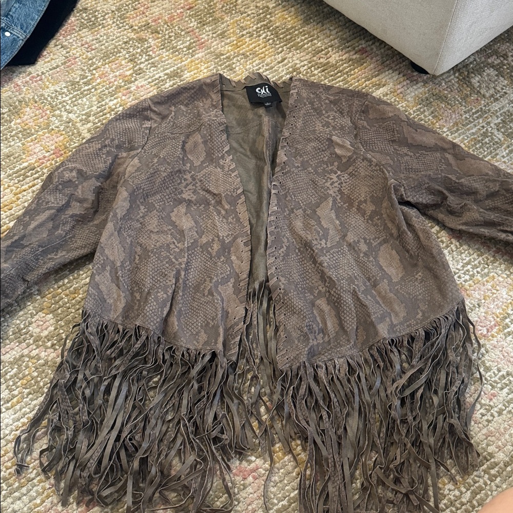 Brown Snake Print Fringe Jacket 100% leather large